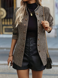 Refined Tweed Blazer with Gold Buttons and Stand Collar