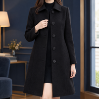 Refined Wool A-Line Coat with Fitted Waist and Wide Collar