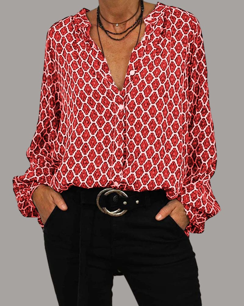 Relaxed Blouse with V-Neckline and Long Sleeves