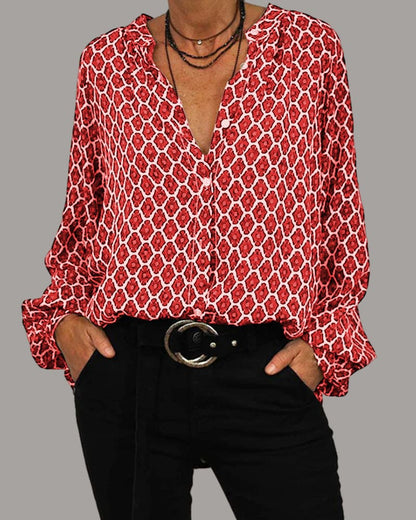 Relaxed Blouse with V-Neckline and Long Sleeves
