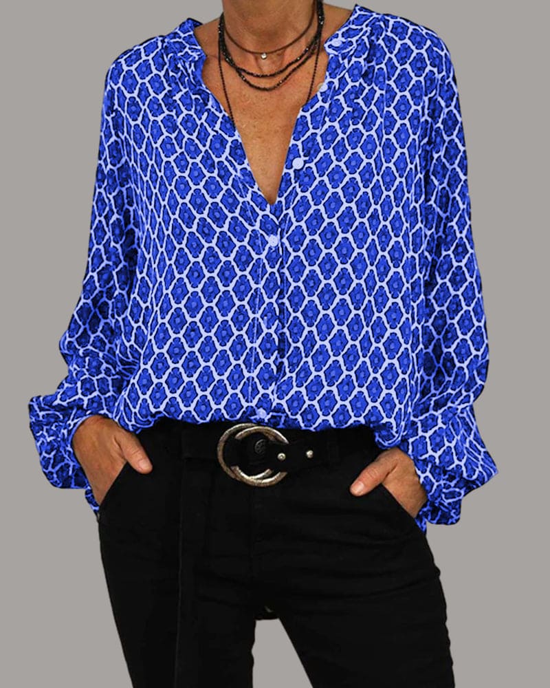 Relaxed Blouse with V-Neckline and Long Sleeves