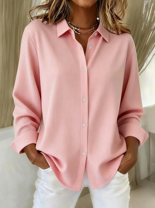 Relaxed Button Up Blouse with Long Sleeves and Collar
