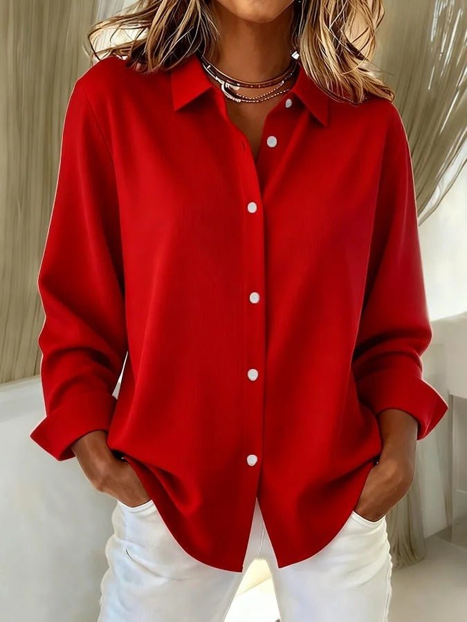 Relaxed Button Up Blouse with Long Sleeves and Collar