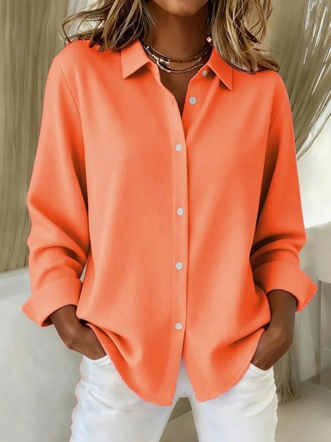 Relaxed Button Up Blouse with Long Sleeves and Collar