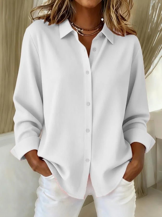 Relaxed Button Up Blouse with Long Sleeves and Collar