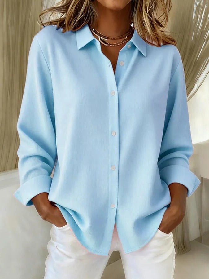 Relaxed Button Up Blouse with Long Sleeves and Collar