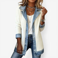 Relaxed Denim Jacket with Knit Panels and Rolled Cuffs