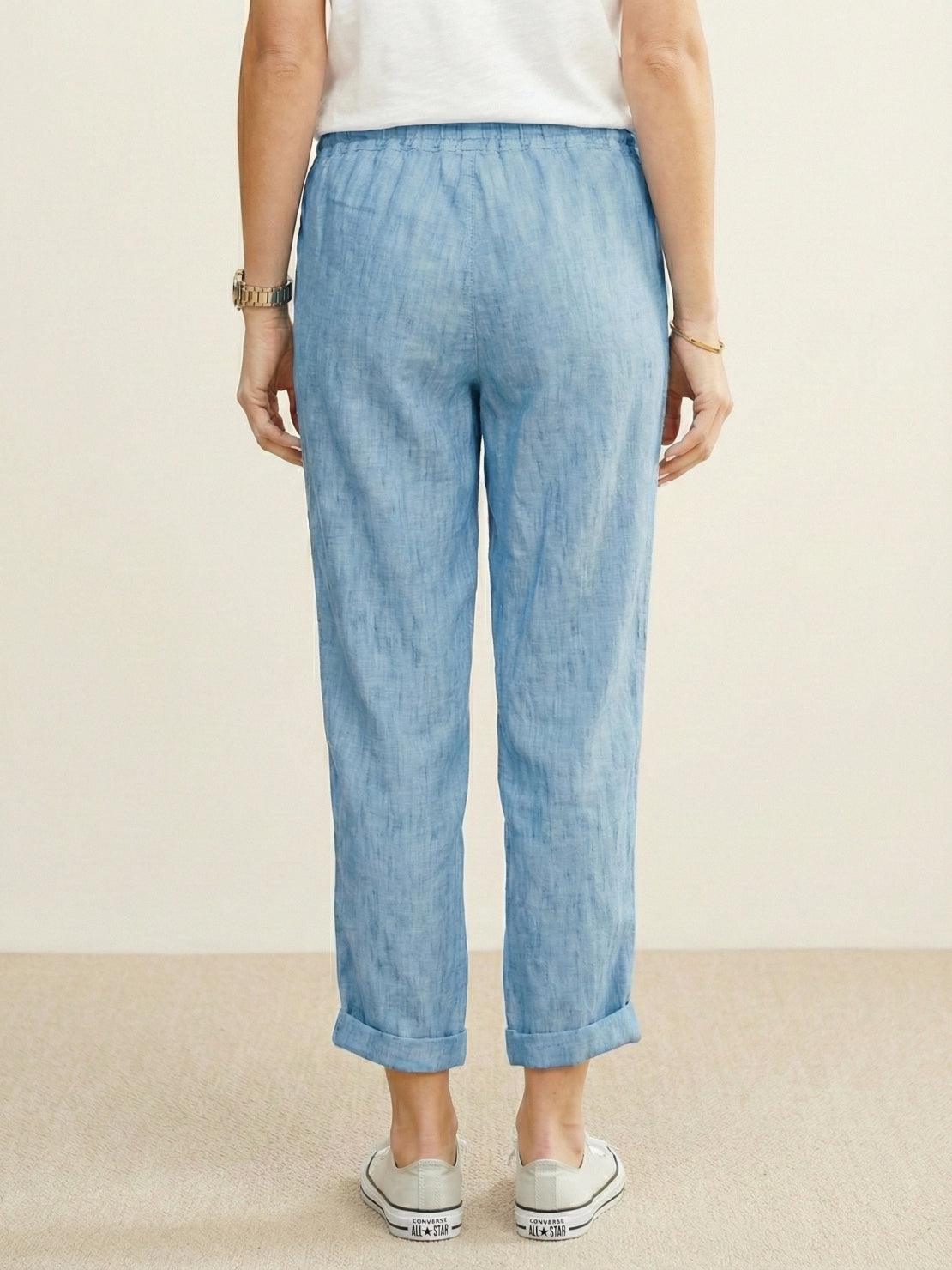 Relaxed Fit Cropped Linen Trousers with Drawstring Waist