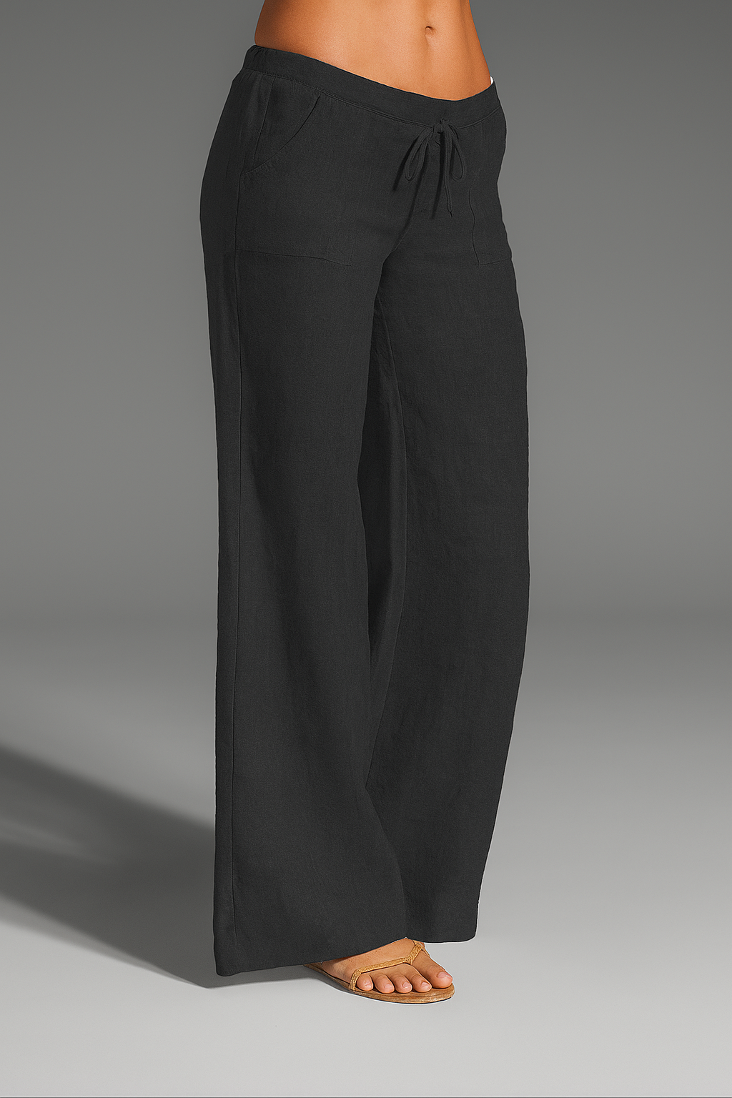 Relaxed Fit Wide Leg Linen Trousers with Drawstring Waist