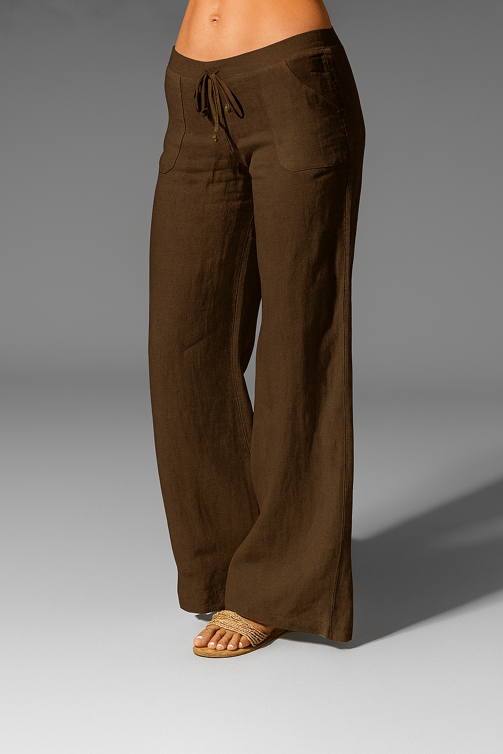 Relaxed Fit Wide Leg Linen Trousers with Drawstring Waist