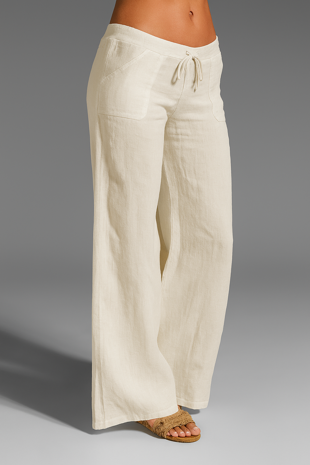 Relaxed Fit Wide Leg Linen Trousers with Drawstring Waist