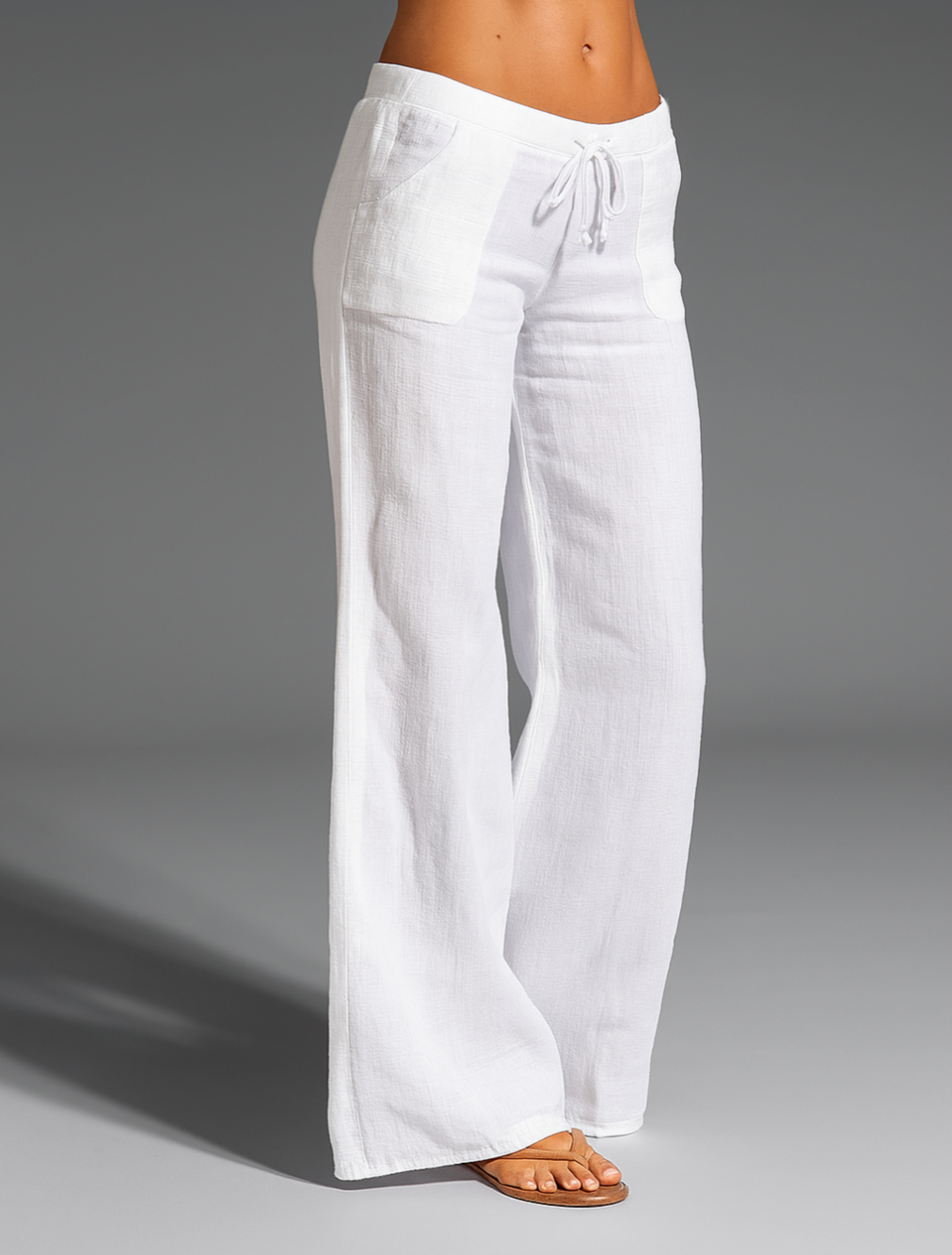 Relaxed Fit Wide Leg Linen Trousers with Drawstring Waist