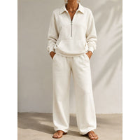 Relaxed Half Zip Sweatshirt and Wide Leg Trouser Two Piece Set