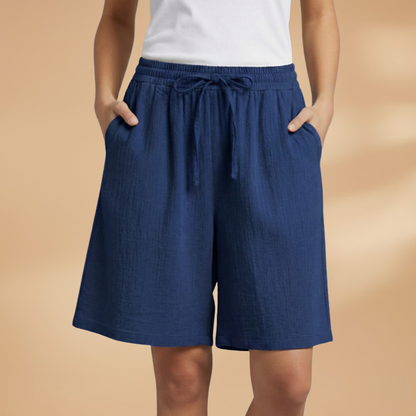 Relaxed High Waist Linen Shorts with Drawstring and Side Pockets