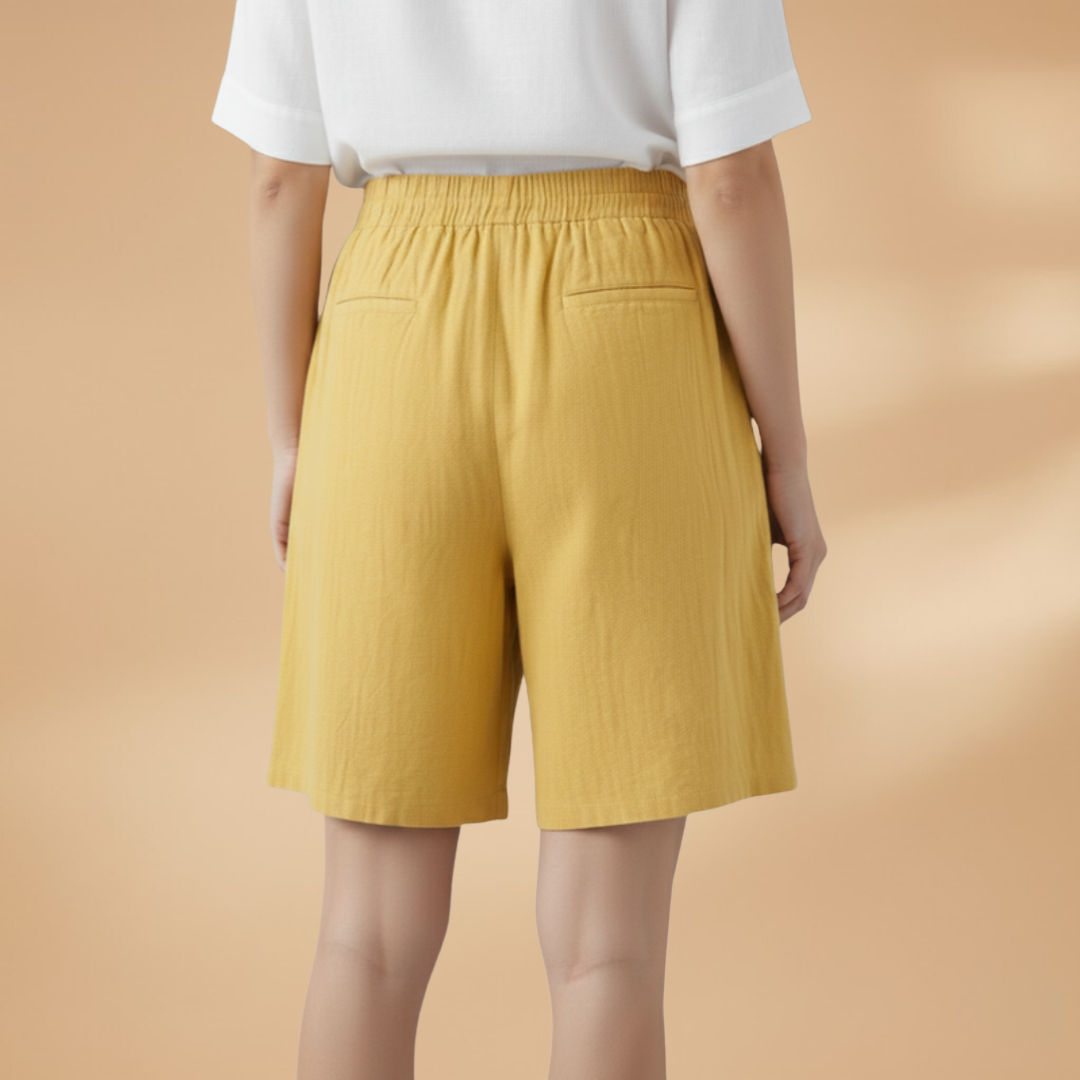 Relaxed High Waist Linen Shorts with Drawstring and Side Pockets