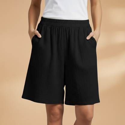 Relaxed High Waist Linen Shorts with Drawstring and Side Pockets