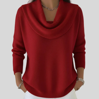 Relaxed Knit Sweater with Draped Cowl Neck and Ribbed Hem