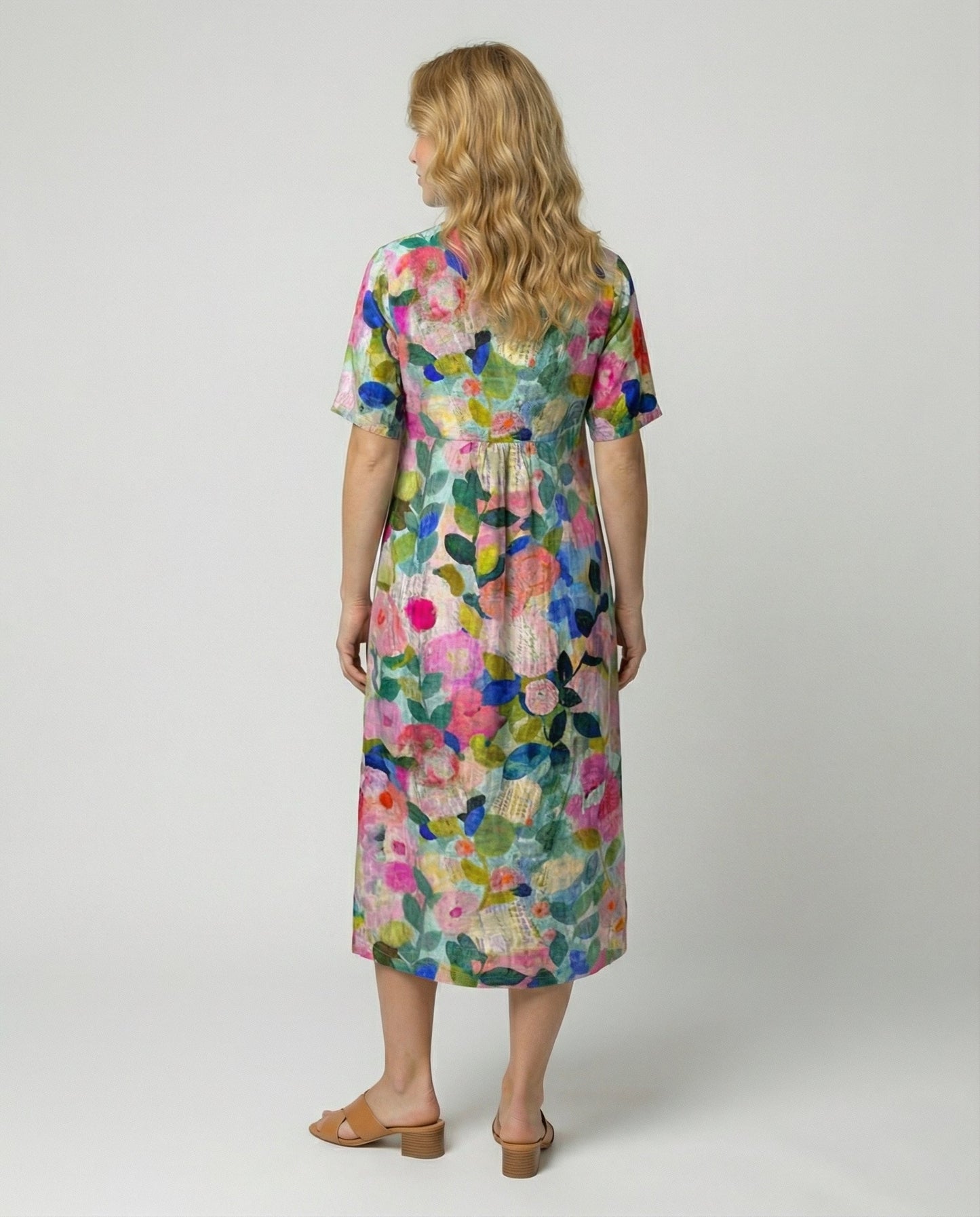 Relaxed Linen Midi Dress with V-Neckline