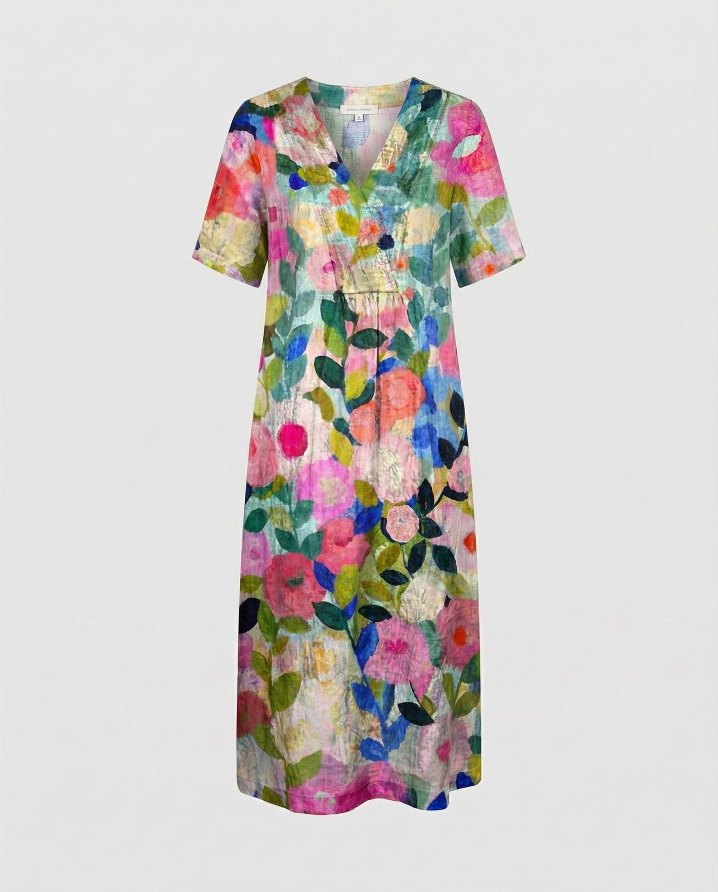 Relaxed Linen Midi Dress with V-Neckline