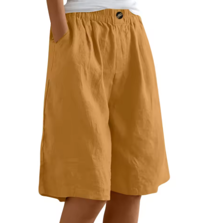 Relaxed Linen Shorts with Elastic Waist and Side Pockets