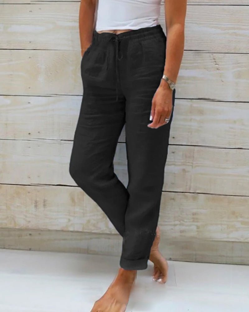 Relaxed Linen Trousers with Elasticated Drawstring Waist