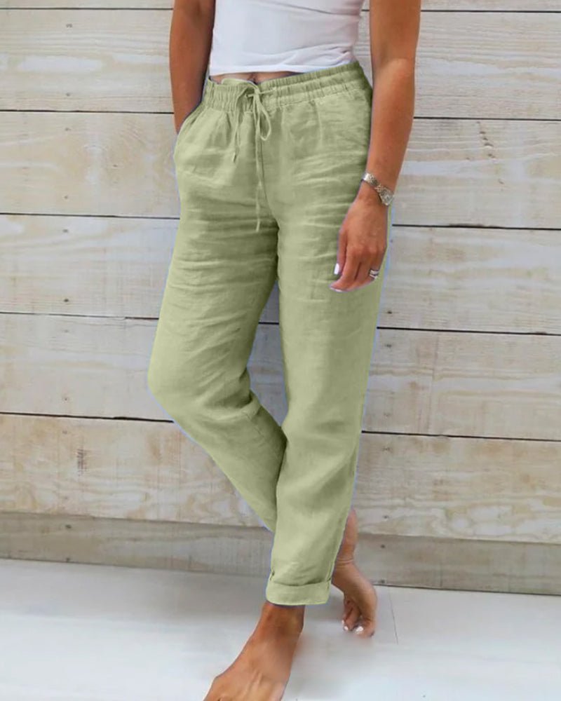 Relaxed Linen Trousers with Elasticated Drawstring Waist
