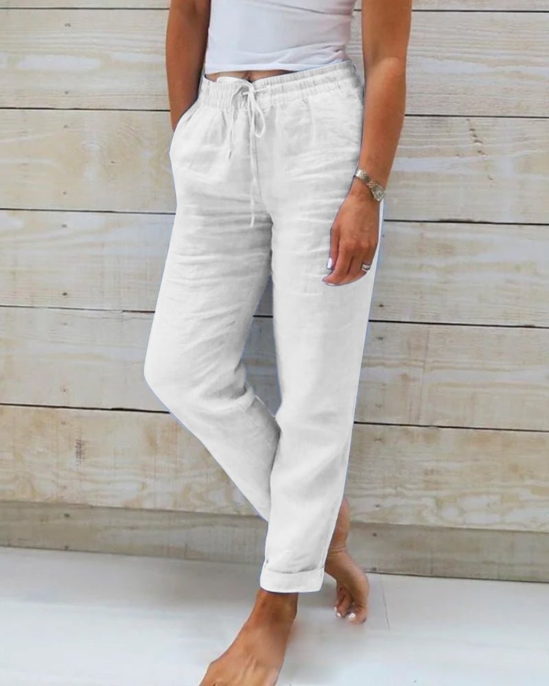 Relaxed Linen Trousers with Elasticated Drawstring Waist