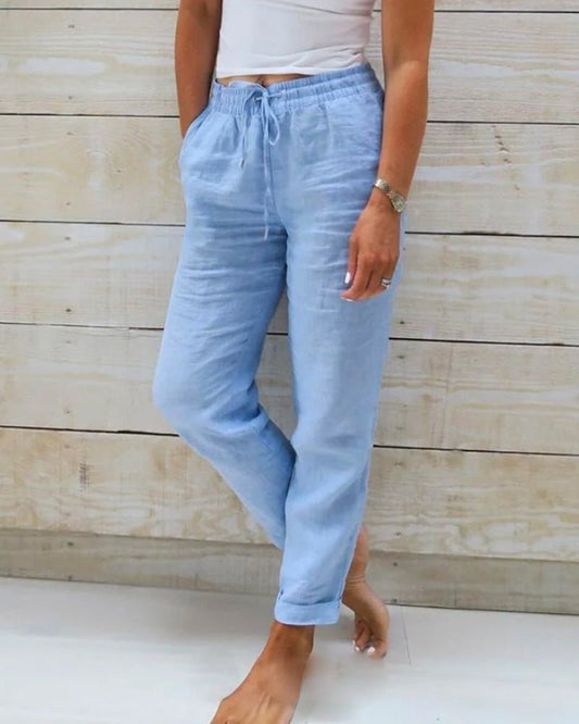 Relaxed Linen Trousers with Elasticated Drawstring Waist