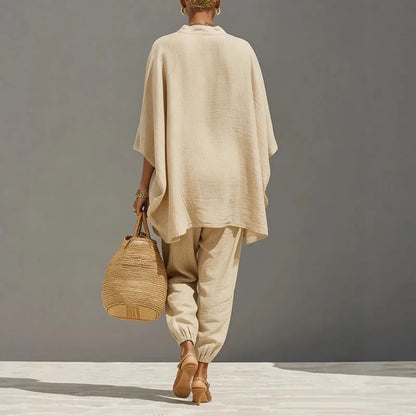 Relaxed Linen Two Piece Set with Oversized Top and Jogger Trousers