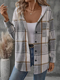 Relaxed Plaid Hooded Shacket with Chest Pocket