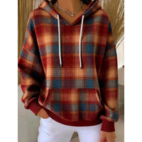 Relaxed Plaid Hoodie with Kangaroo Pocket and Drawstring Hood