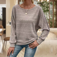 Relaxed Ribbed Stripe Jumper with Wide Sleeves and Round Neck