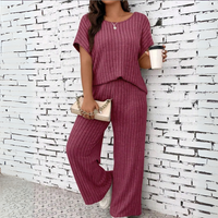 Relaxed Ribbed Two Piece Set with Wide Leg Trousers