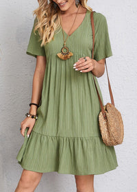 Relaxed Short Sleeve Tiered Mini Dress with V-Neck
