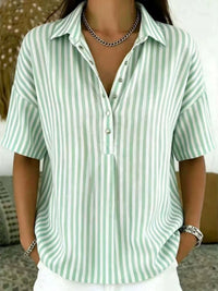 Relaxed Striped Blouse with Collar and Short Sleeves