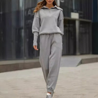 Relaxed Two Piece Set with Half Zip and Wide Collar