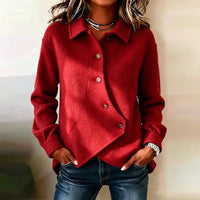 Relaxed Wool Jacket with Diagonal Button Front and Collar