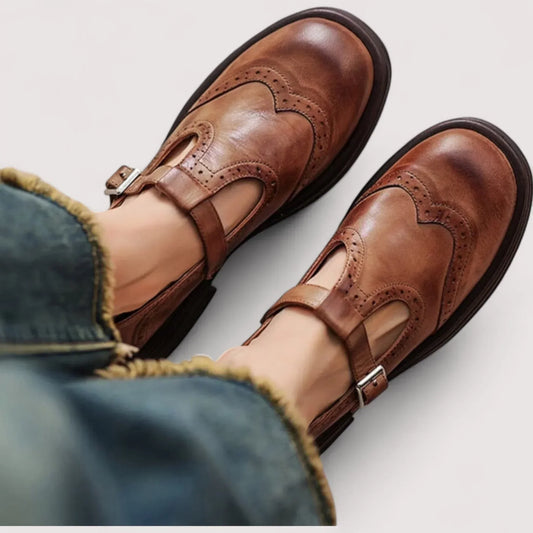 Retro Brogue Mary Jane Shoes with T-Bar Buckle and Platform Sole