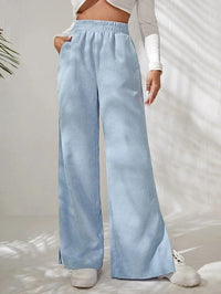 Retro High Waist Wide Leg Corduroy Trousers with Side Slits