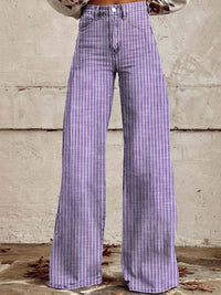 Retro High Waist Wide Leg Jeans with Check Print
