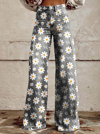 Retro High Waist Wide Leg Jeans with Print