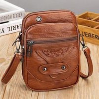 Retro Leather Crossbody Bag with Braided Detail and Multi-Zip Pockets