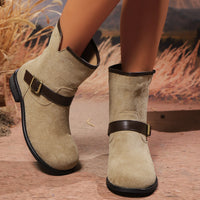 Retro Suede Ankle Boots with Western Buckle Strap