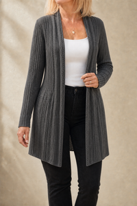 Ribbed Open Front Cardigan with Flared Hem