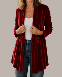 Rich Velvet Blazer with Shawl Collar and Button Waist Detail