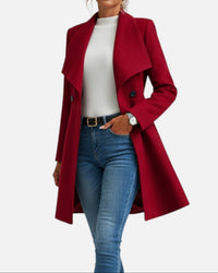 Rich Wool Coat with Wide Collar and Flared Skirt