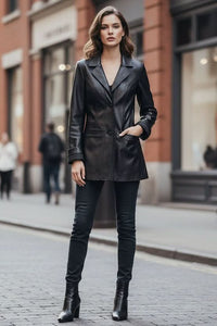 Sleek Fitted Leather Blazer with Two Button Closure