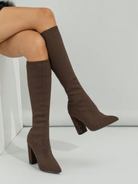 Sleek Pointed Toe Knee High Boots with Block Heel