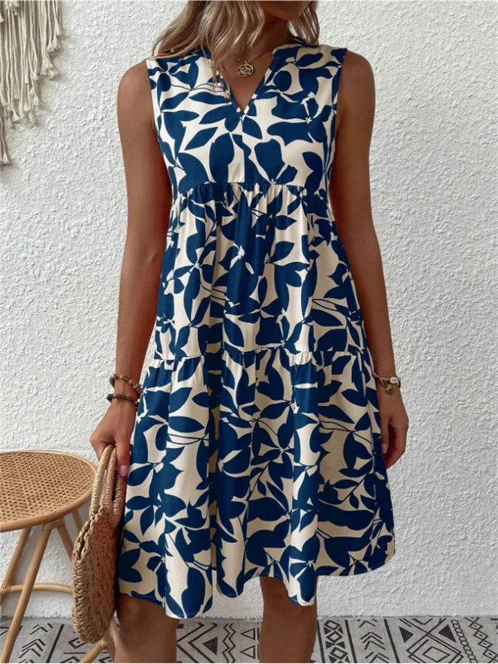 Sleeveless Tiered Summer Dress with V-Neckline
