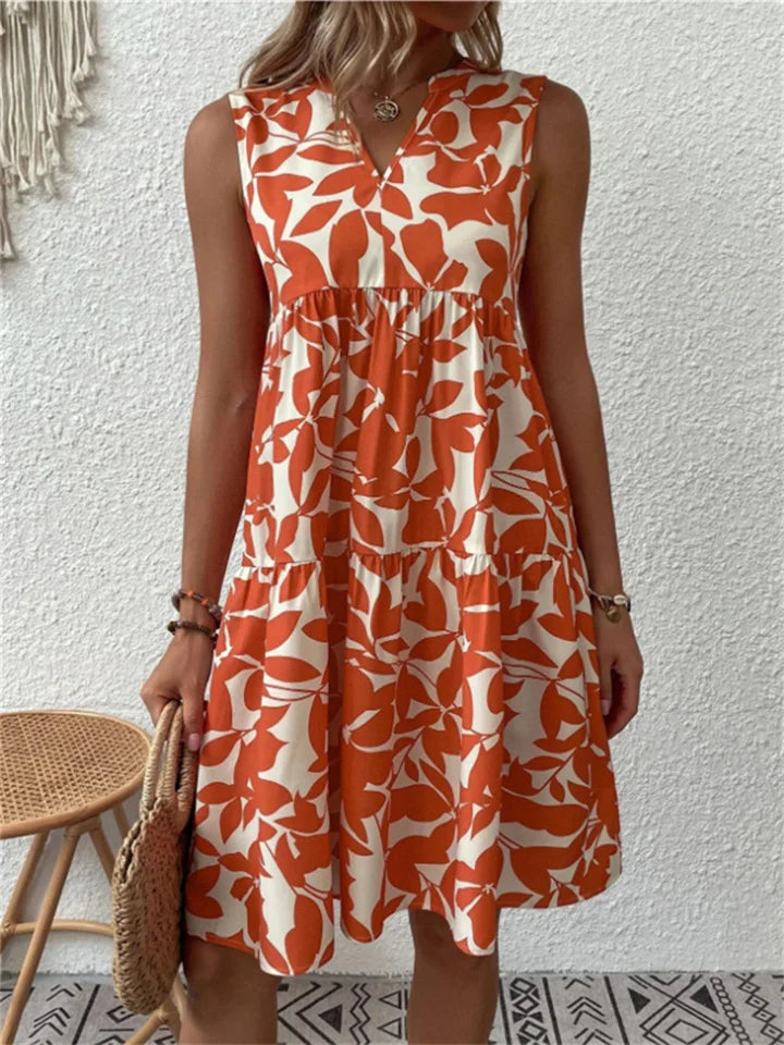Sleeveless Tiered Summer Dress with V-Neckline